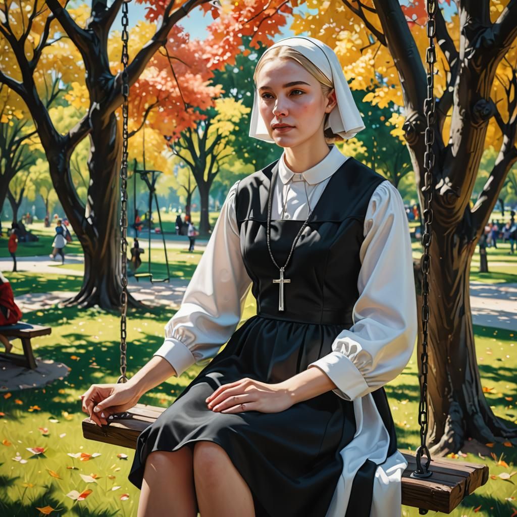 Nun on a Swing in Sunny Park