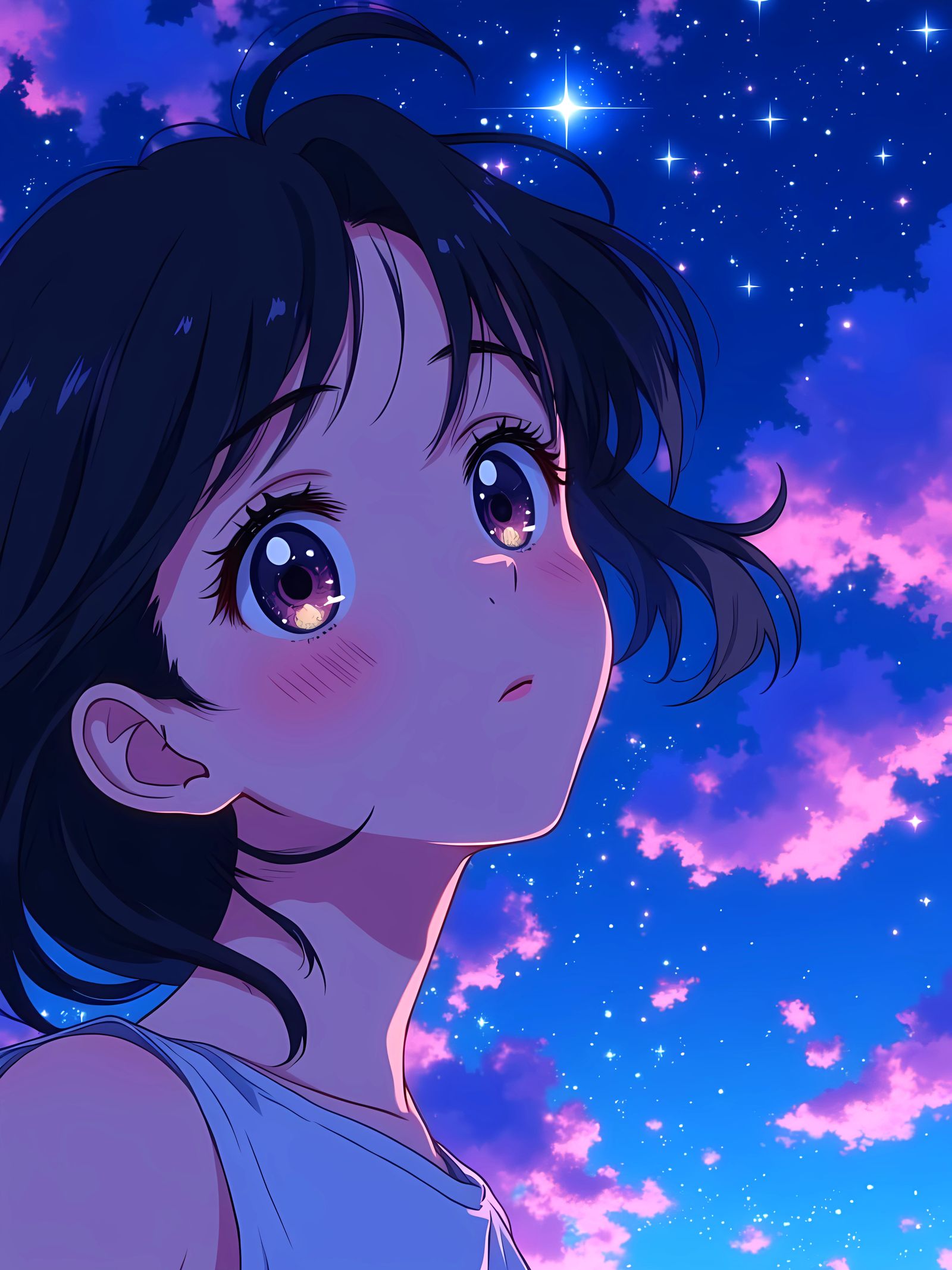 Ghibli Style Cute Person with Stars and Wind