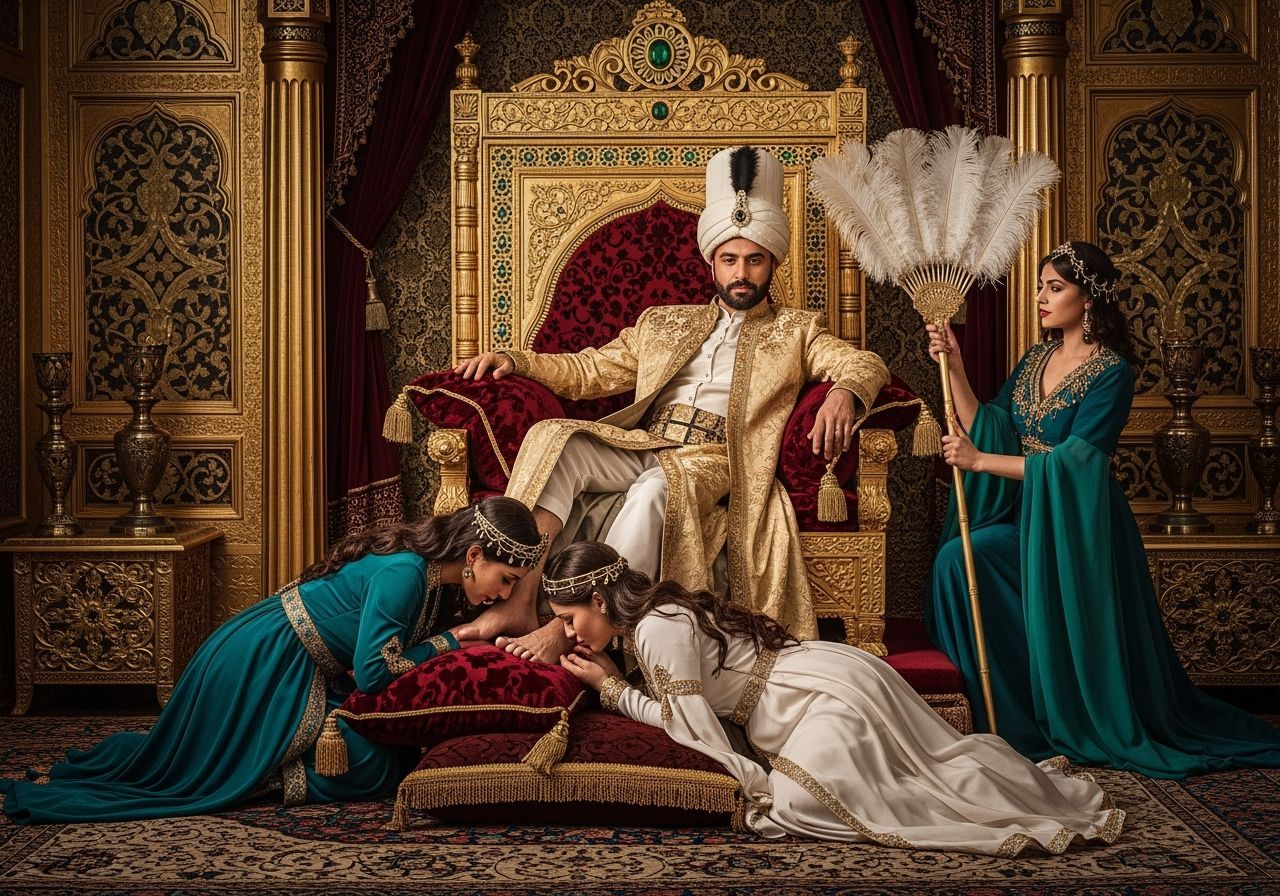 Opulent Ottoman Sultan on Jeweled Throne