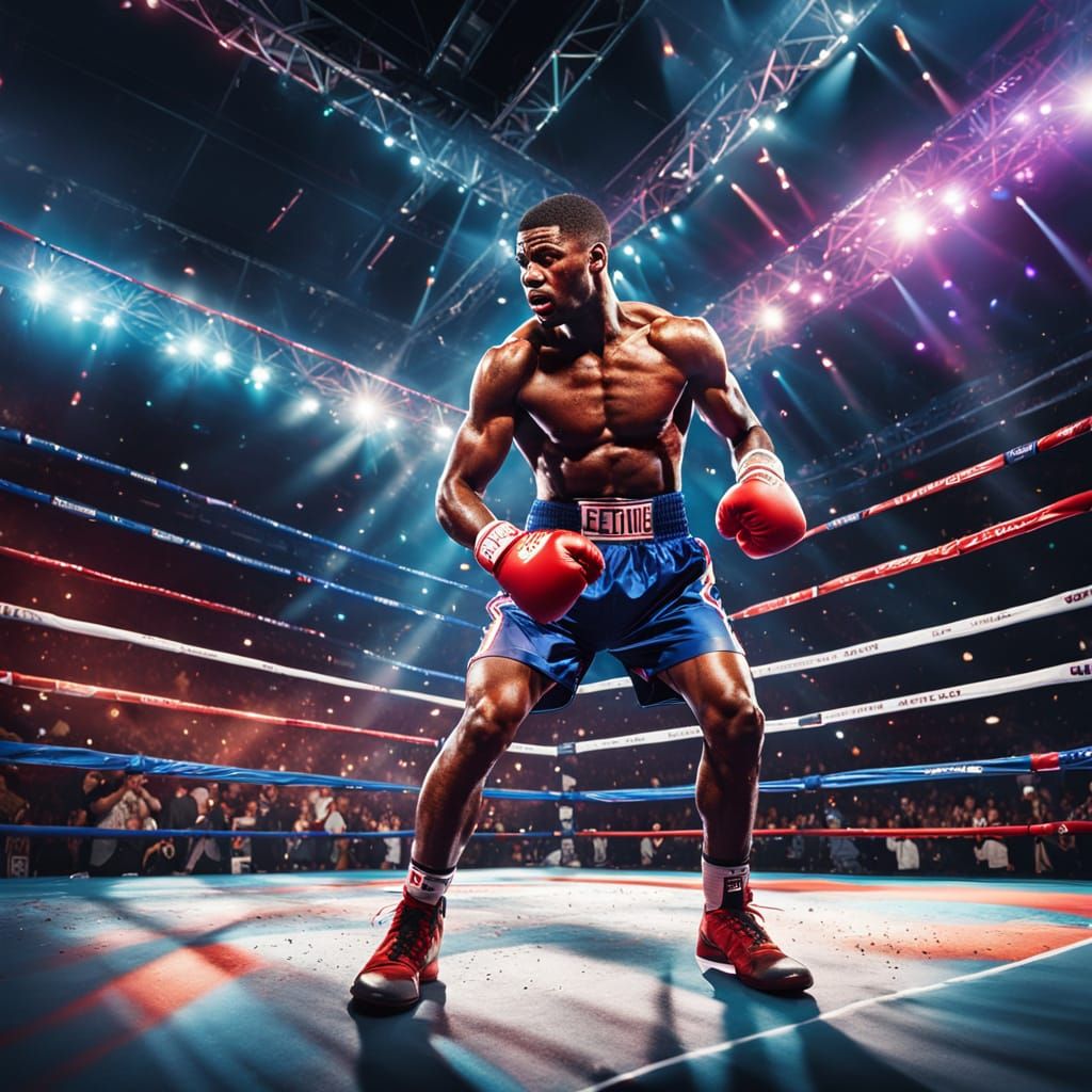 Electric Boxing Action in Neon-Lit Stadium