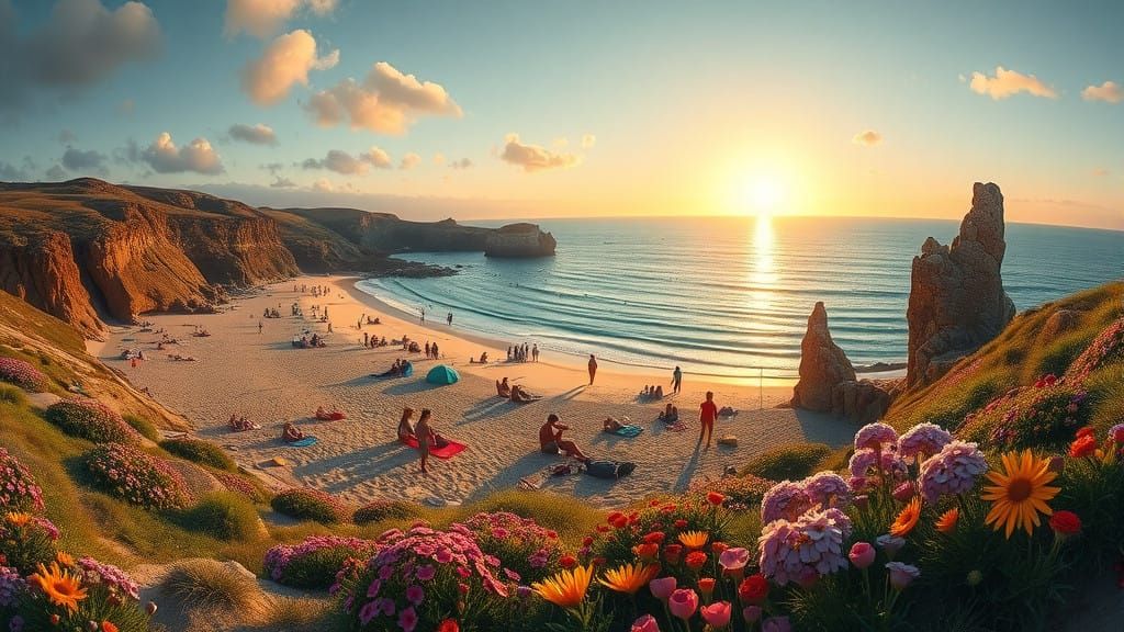 Surreal Beach Scene at Lands End under Golden Sunset