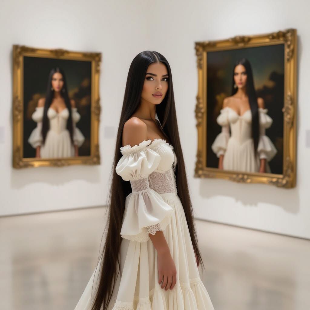 Woman Observes Soul Reflection in Museum