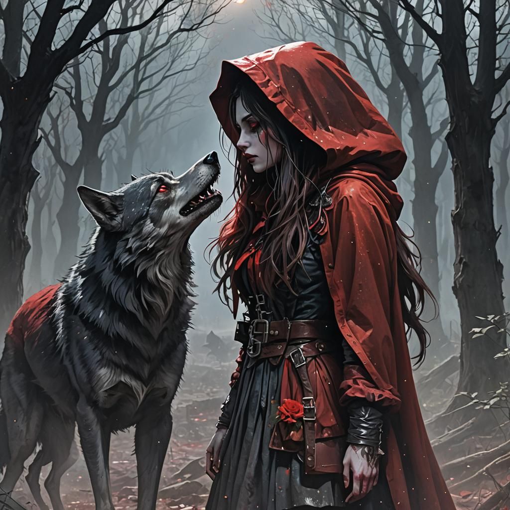 Red Riding Hood Kissing the Big Bad Wolf