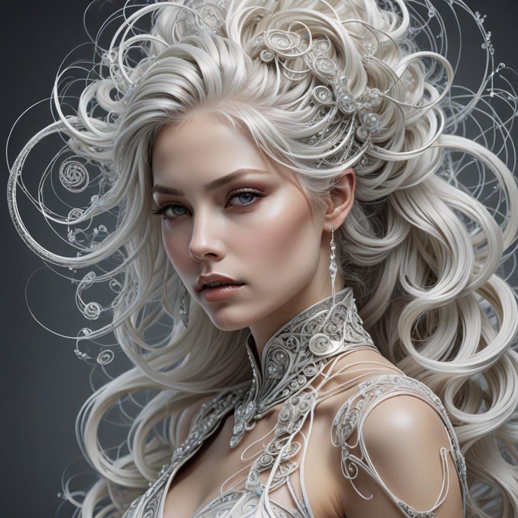 Futuristic Woman with Gravity-Defying White Hair