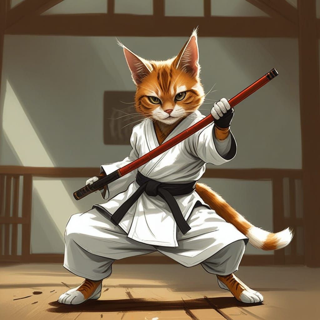 Master cat with bo staff
