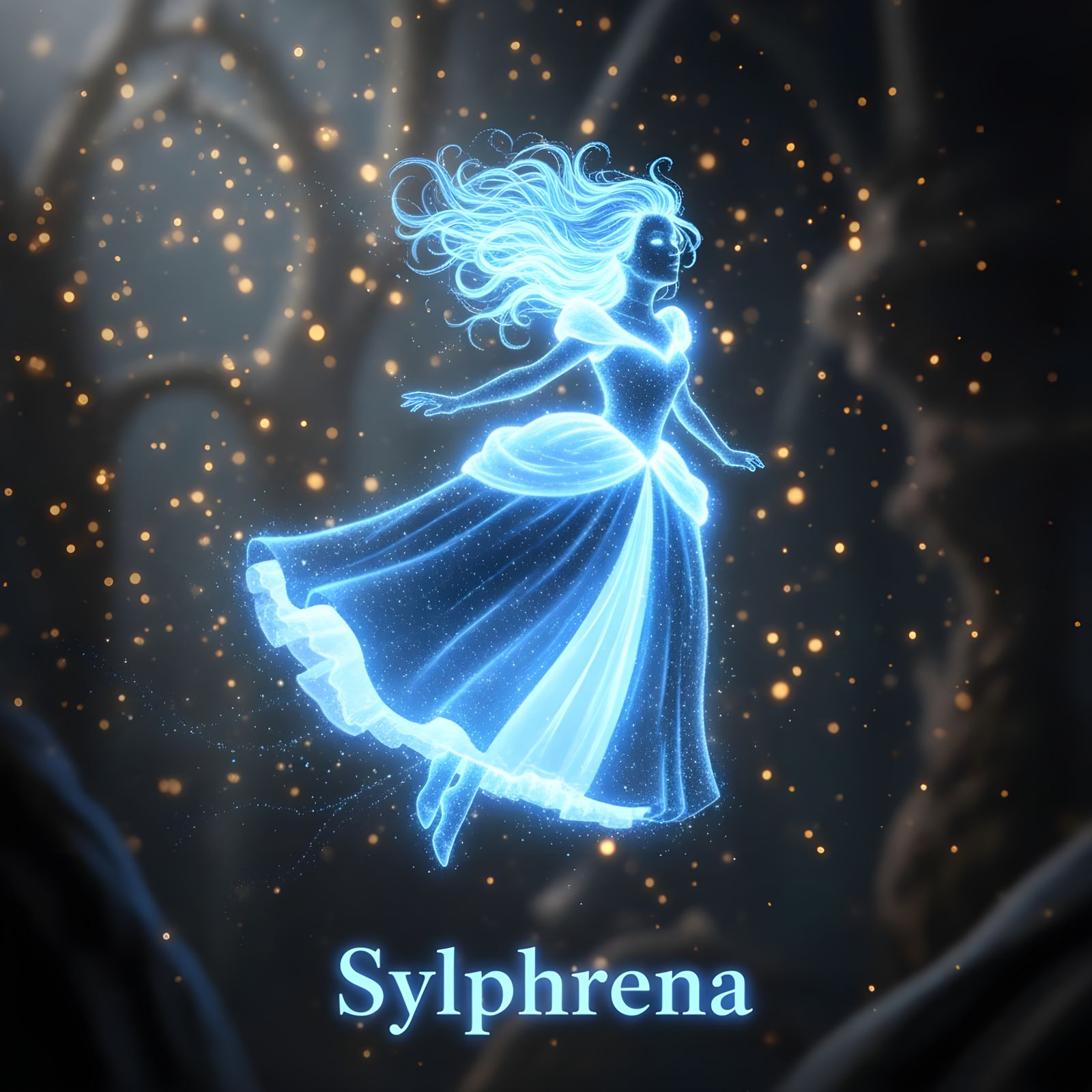 Luminous Woman in Flowing Dress, Digital Art