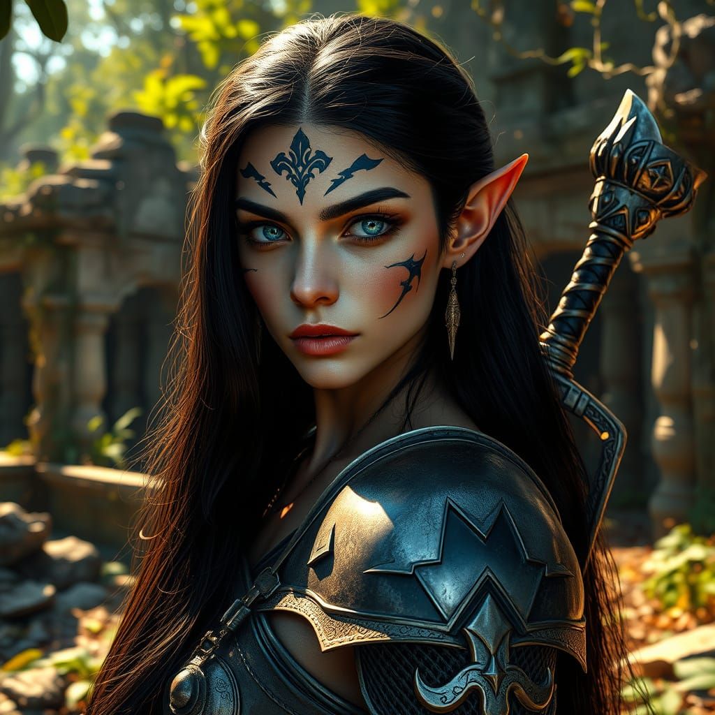 Elf Warrior Emerge from Ancient Jungle Ruins