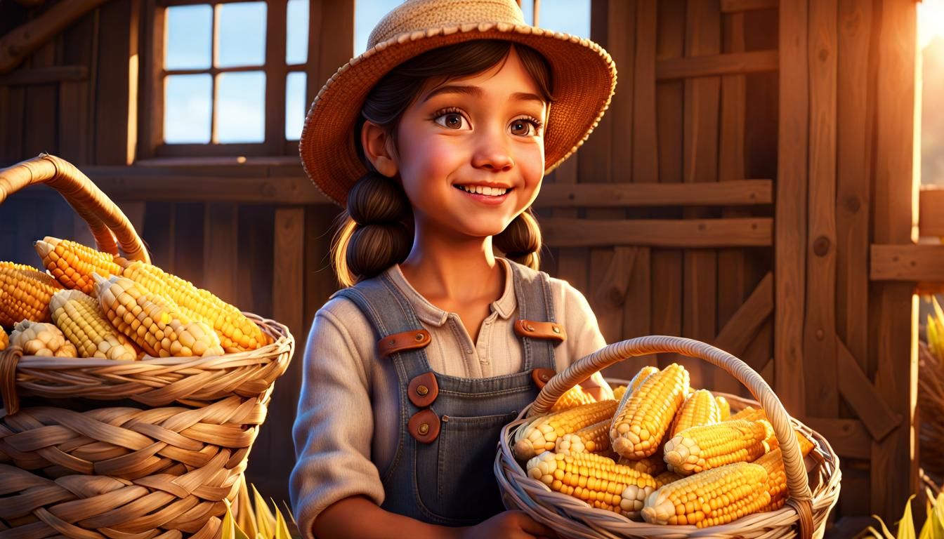 Harvest Dawn: Farmer Girl in Barn, Photorealistic Style