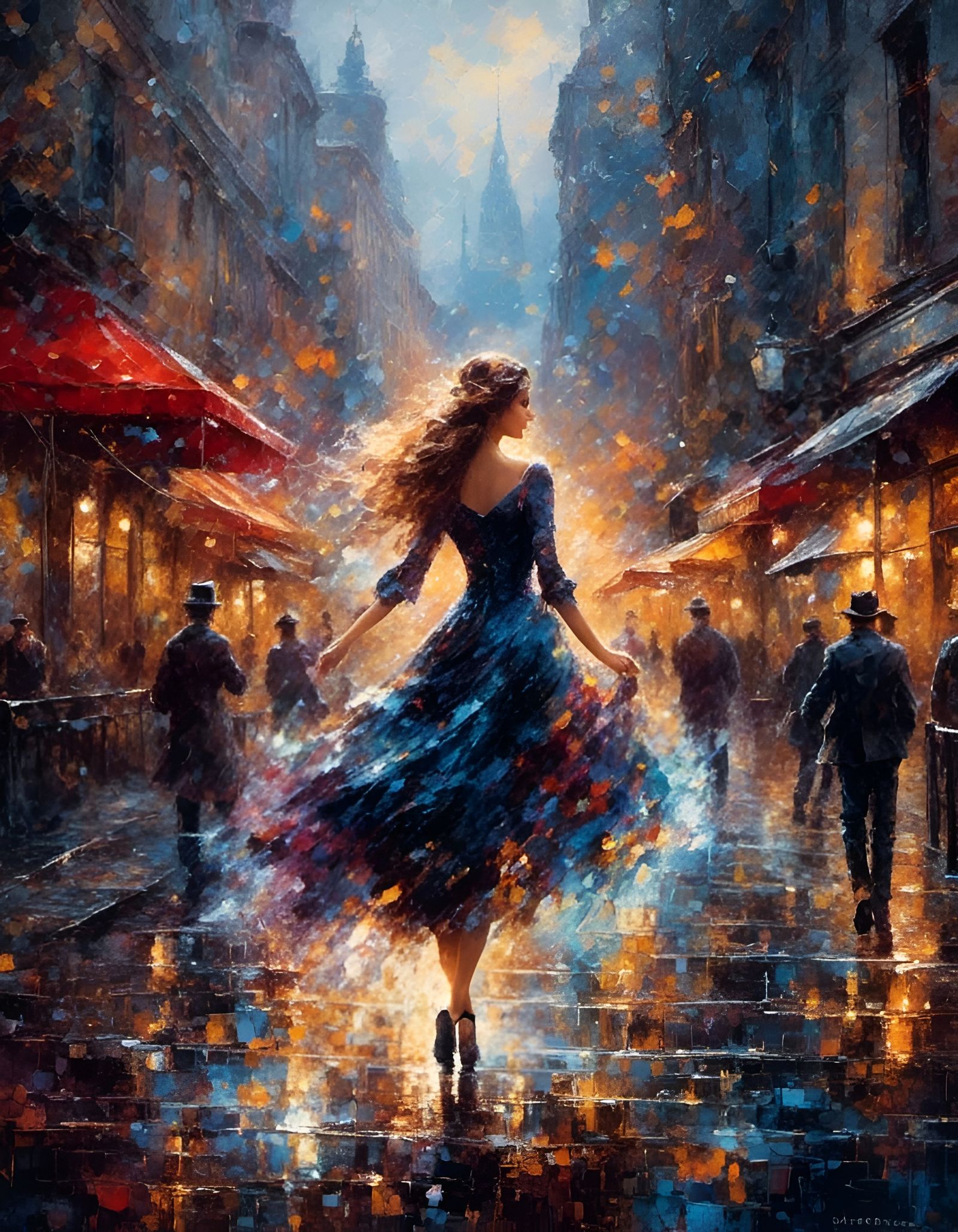 Dancer on Ice with Sparks in Gothic Oil Painting Style