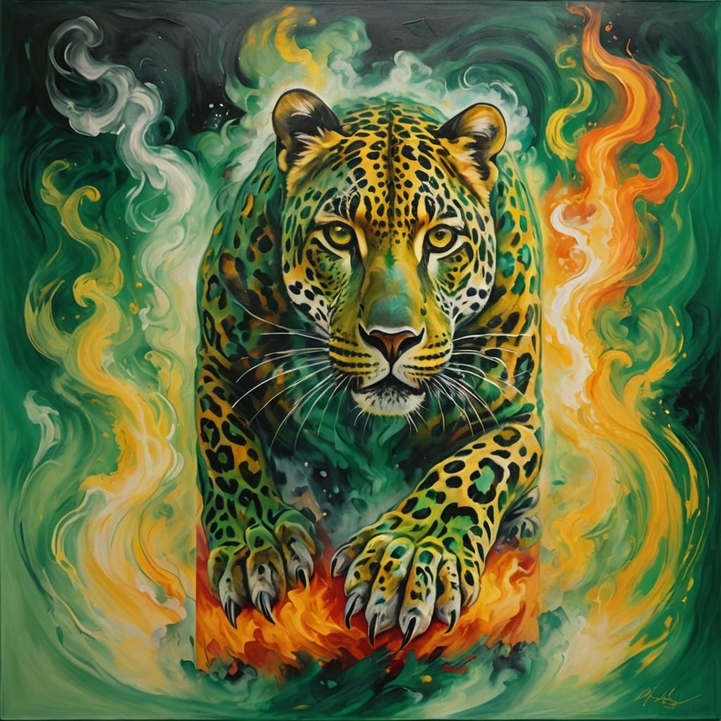 Woman in Leopard Smoke: Fauvist Expressionist Portrait