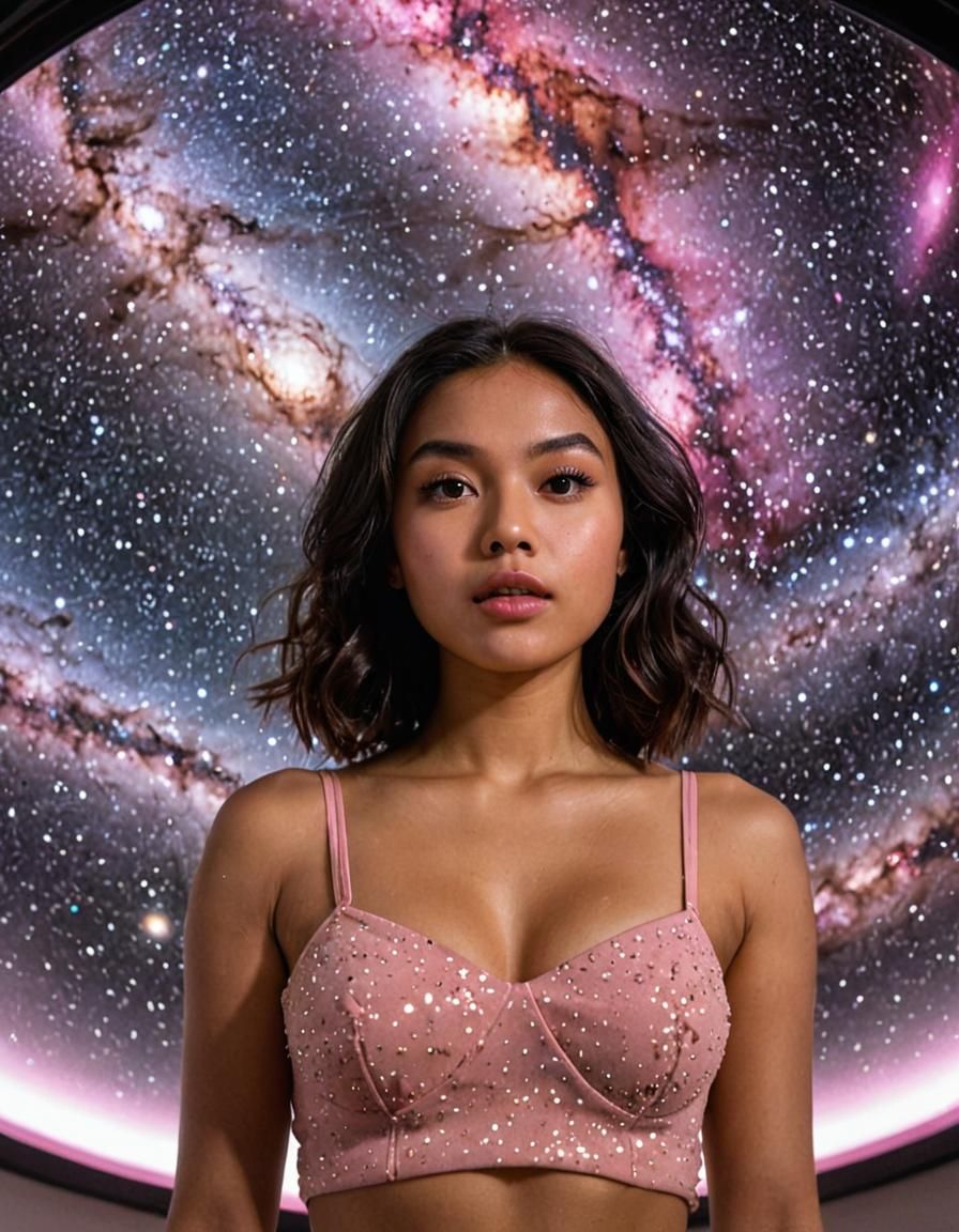 Indonesian Woman Gazing at Galaxies in Planetarium