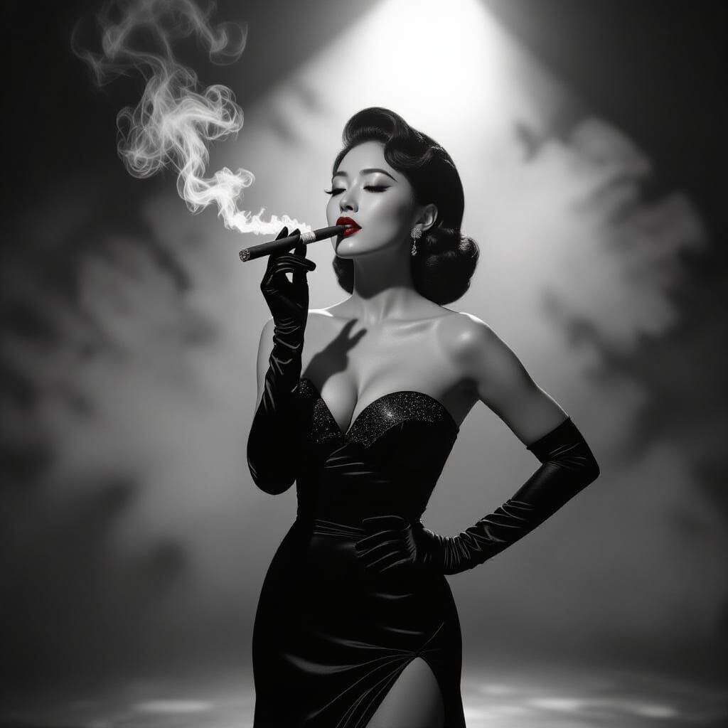 Glamorous Showgirl in Film Noir Style