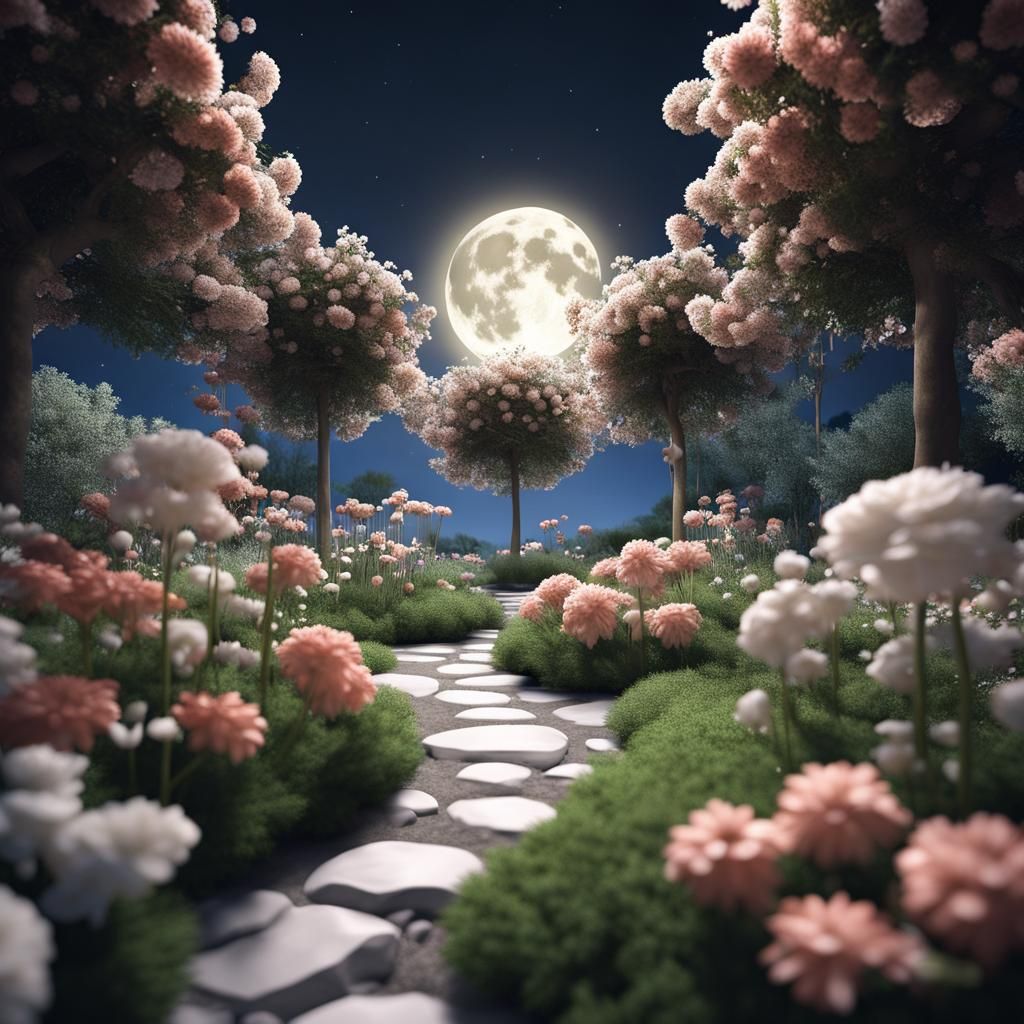 Moonlit Garden in 3D Render