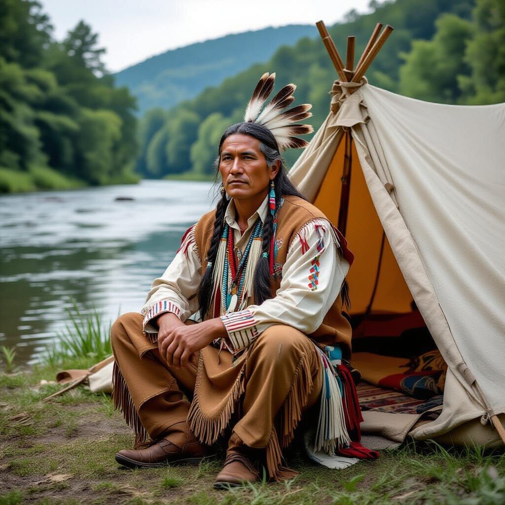 Cherokee Man in Traditional Dress, Historical Photography