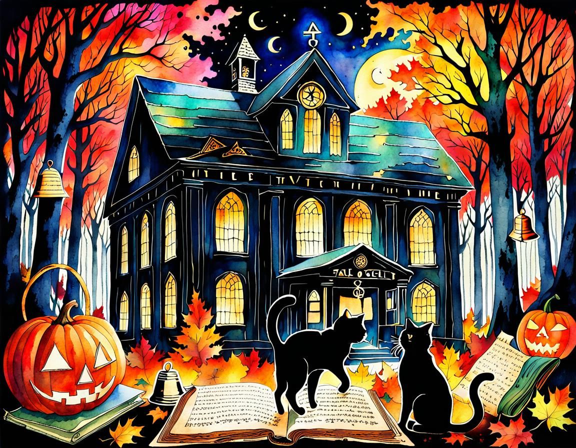 Creepy Vintage Schoolhouse in Watercolor Style