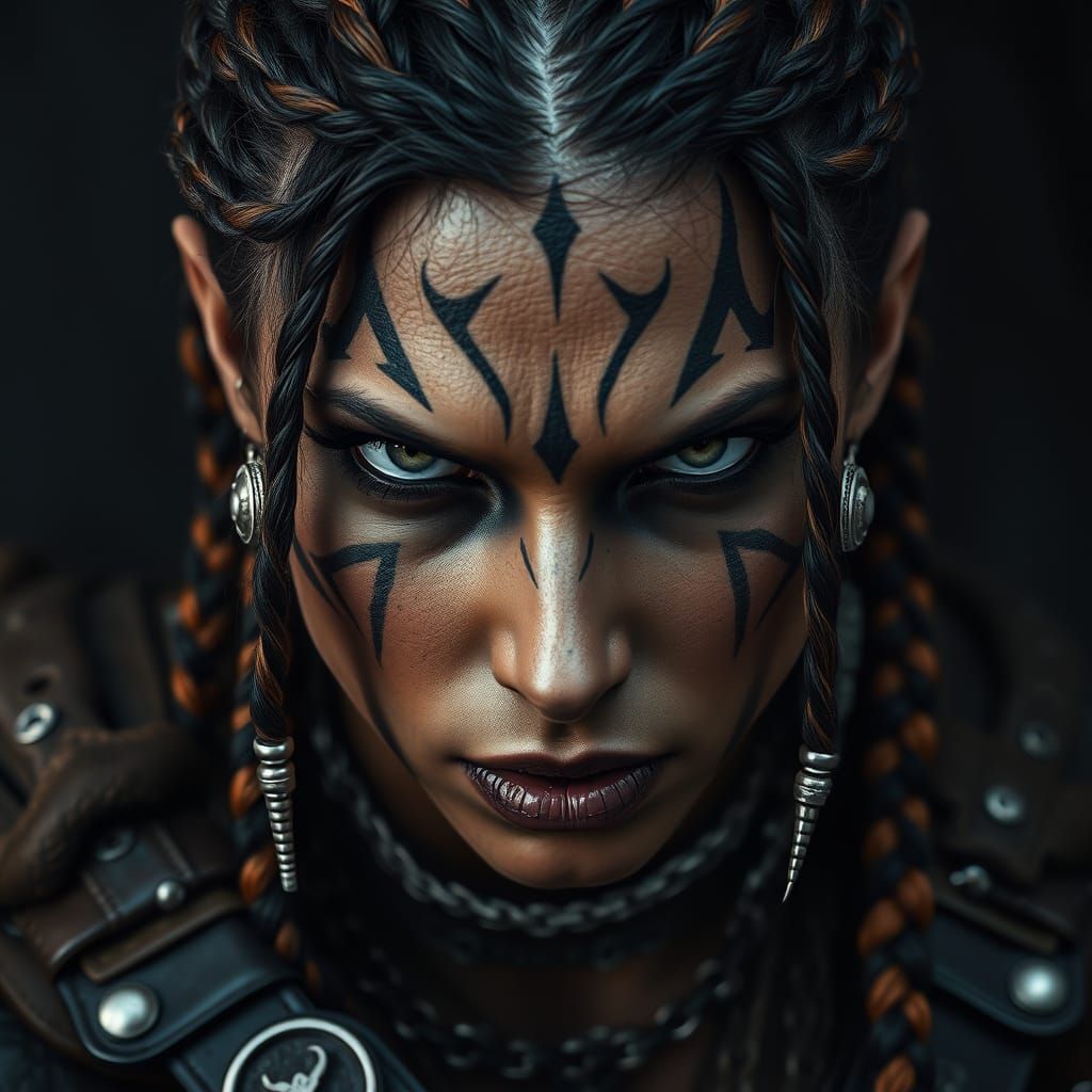 Fierce Female Warrior in Dark Fantasy Style