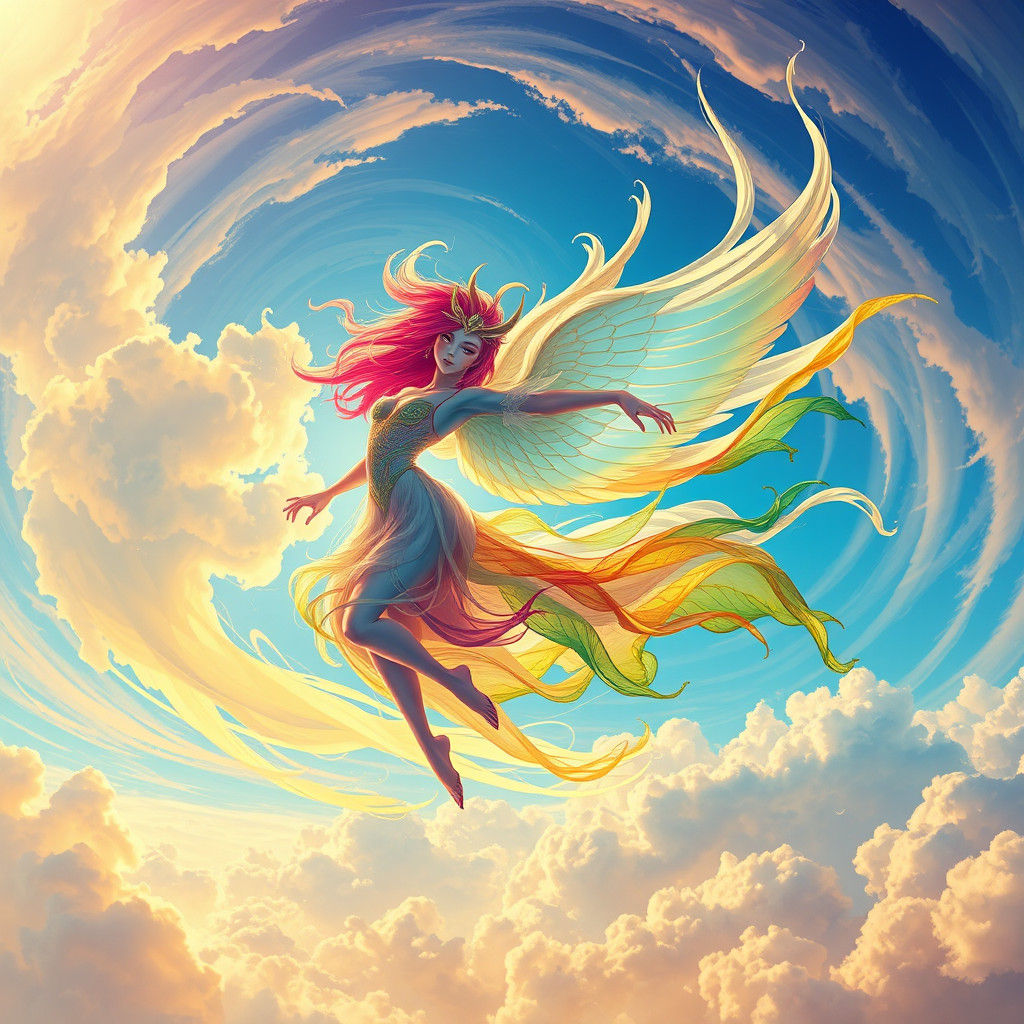 Air Elemental Dancing in Kaleidoscopic Sky: Digital Art