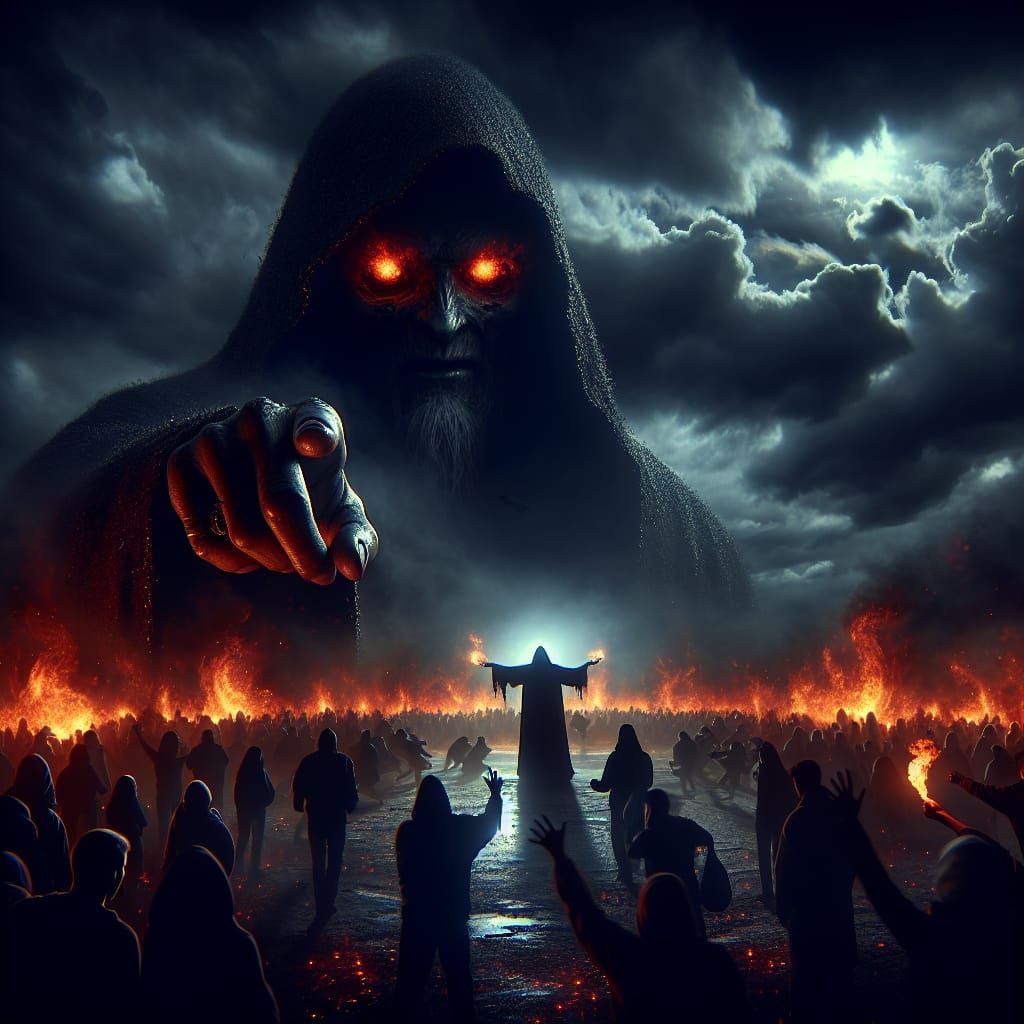 Ominous Mystic Figure in a Dark, Threatening Sky