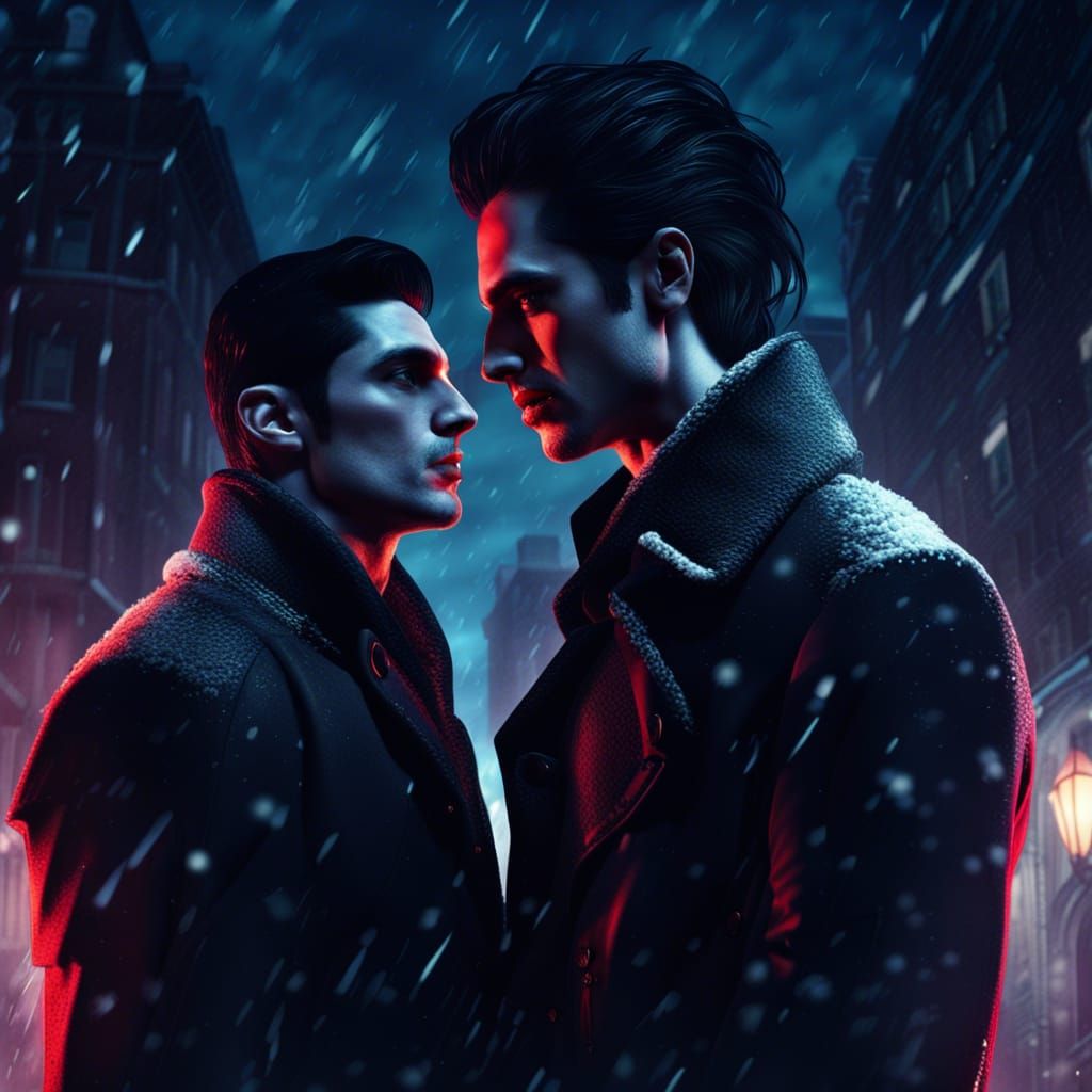 Gay Vampire Romance in Noir Winter Scene