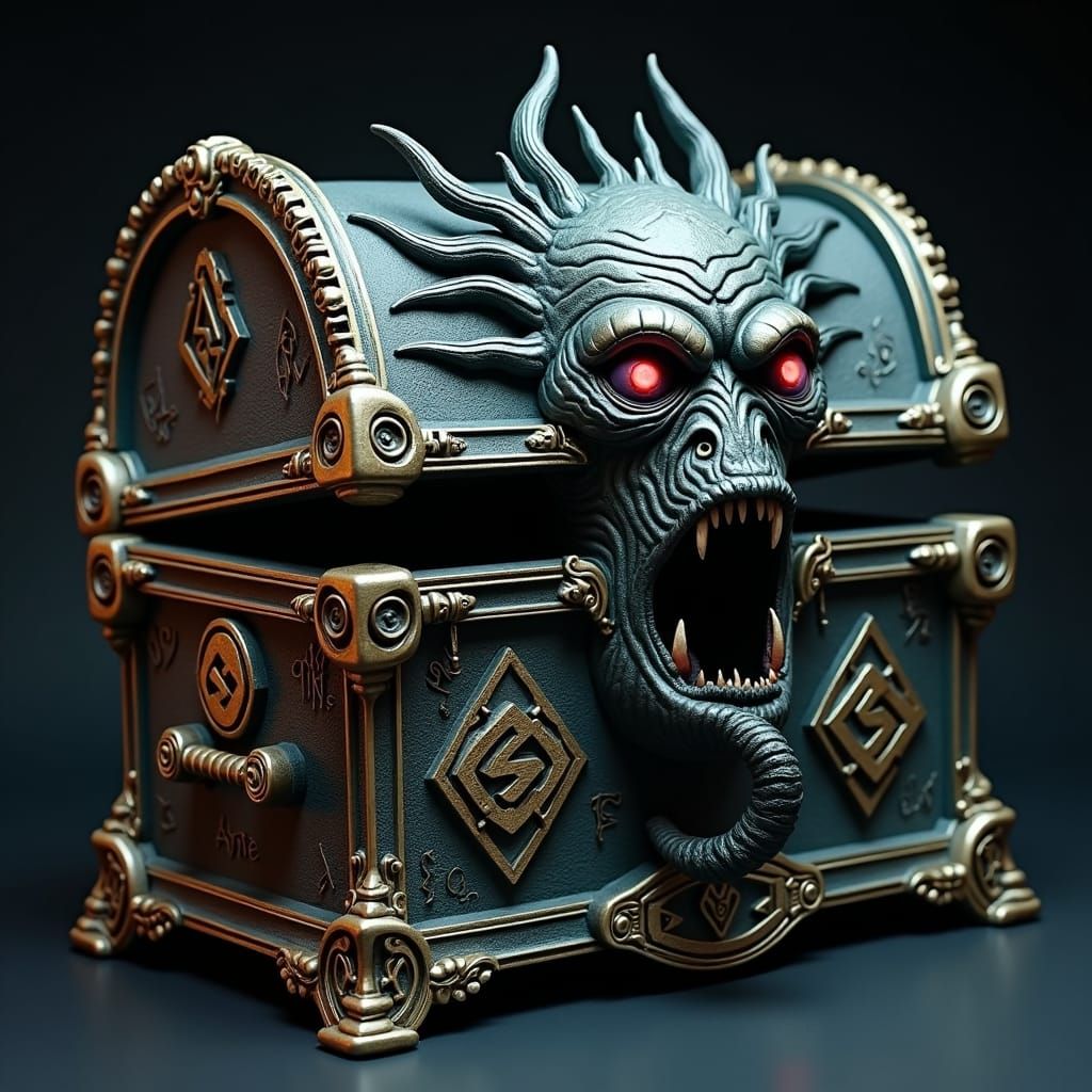 Nightmarish Mimic Chest in Gothic Horror Style