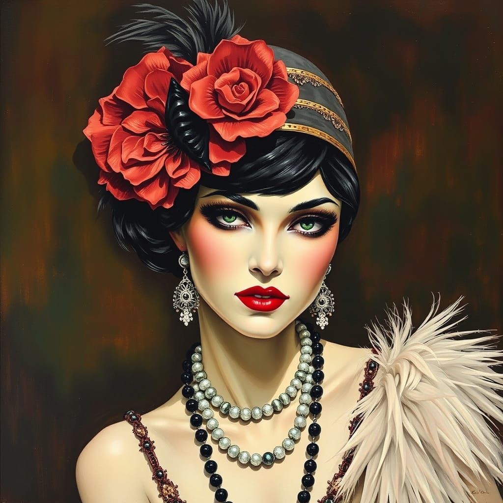 Flapper in Roaring 20s Fashion: Surrealist Painting