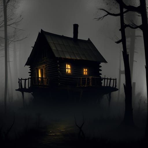 Eerie Abandoned Cabin in Dark Fantasy Art