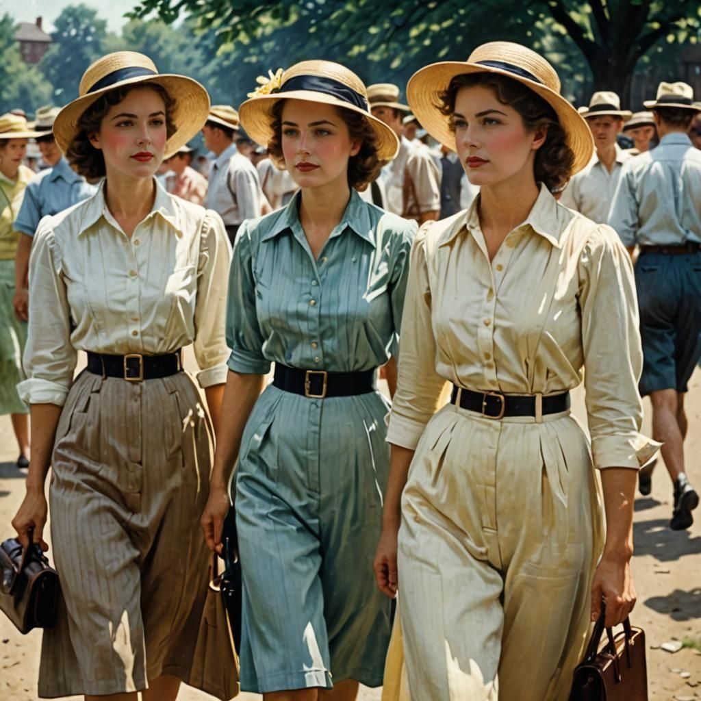 Women in Shirtwaist Dresses on a Summer Day