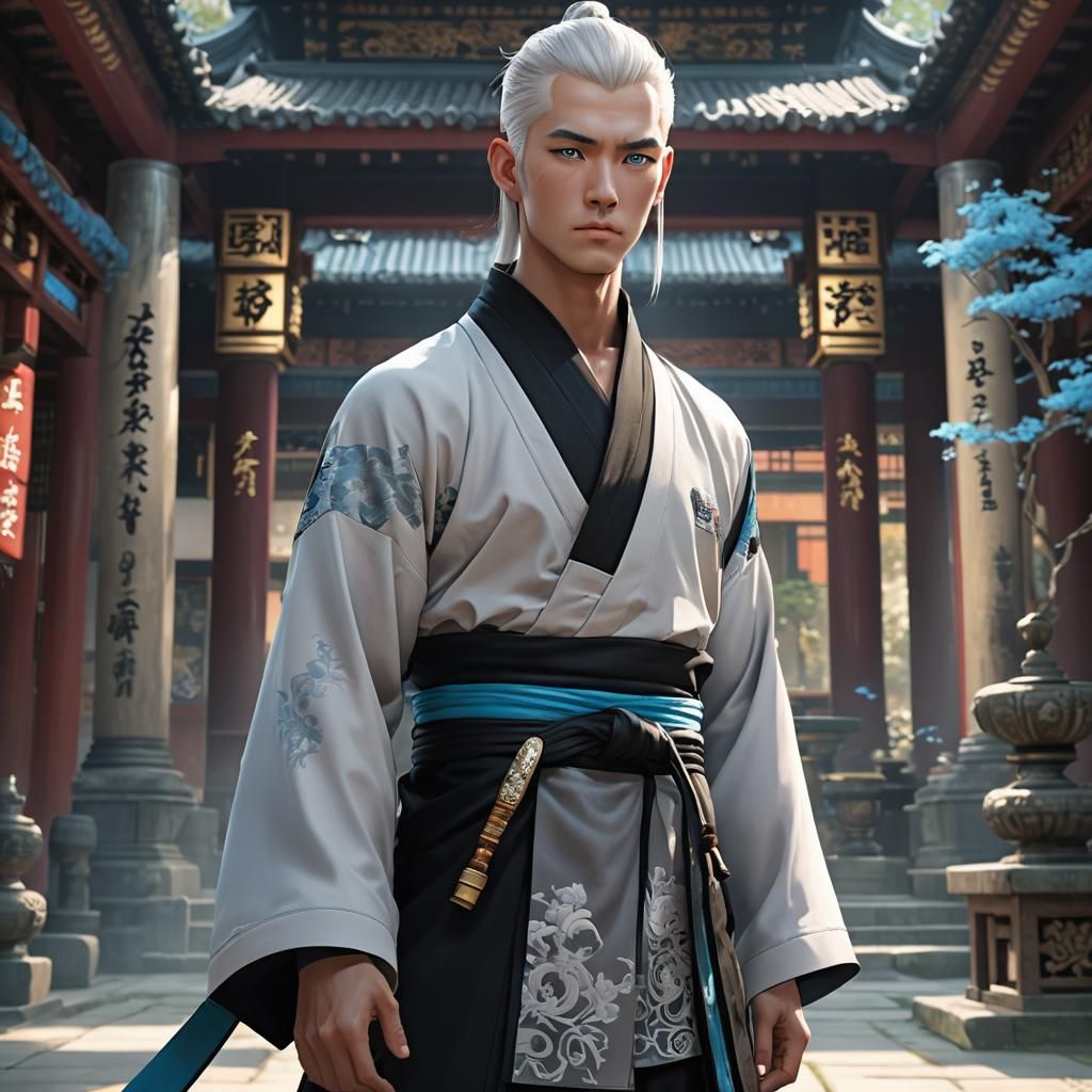 Athletic Monk Fighter in Temple, 3D Anime Art