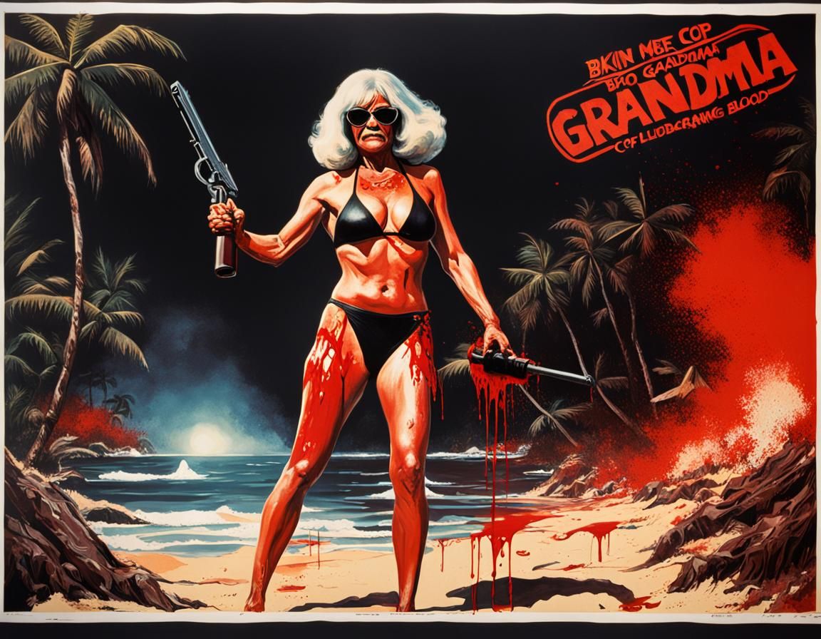 1970s Horror Movie Poster: Bikini Grandma Blood Beach II