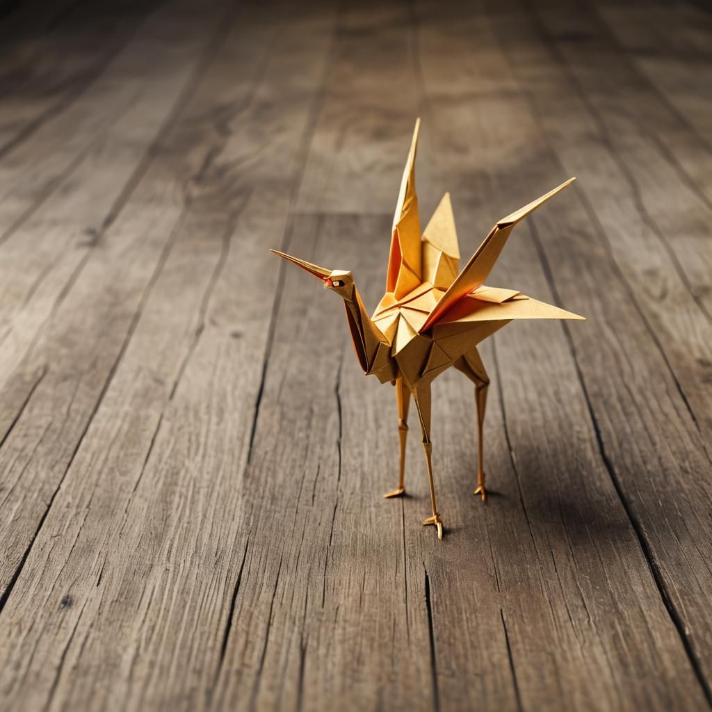 Surreal Origami Crane in Golden Light: Macro Photography