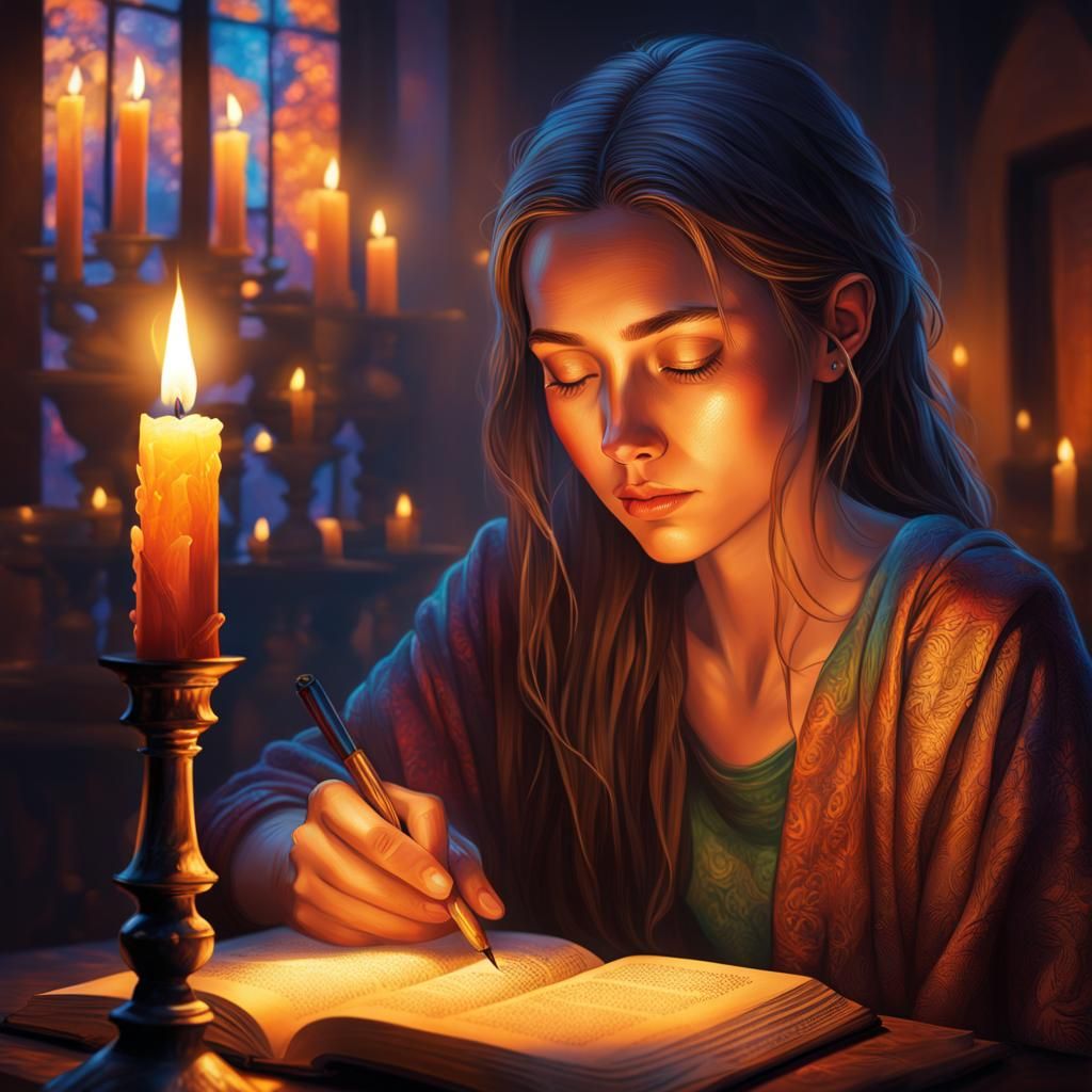 Young Girl Reading: Hyperrealistic Splash Art