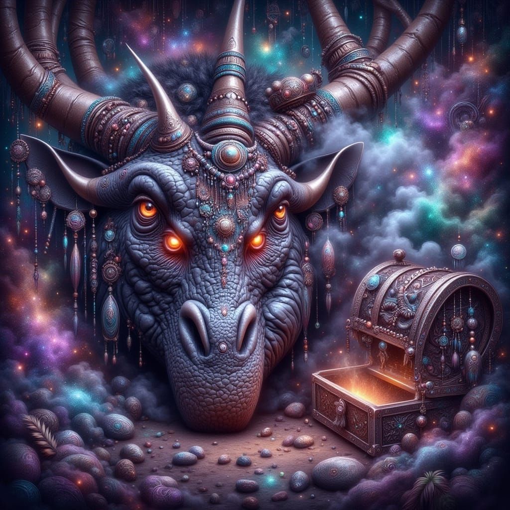 Majestic Dragon Guarding Treasure Chest in Graffiti Style