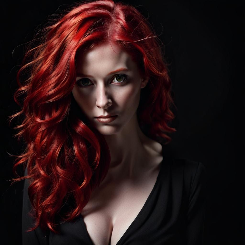 Woman with Red Hair in Chiaroscuro Lighting