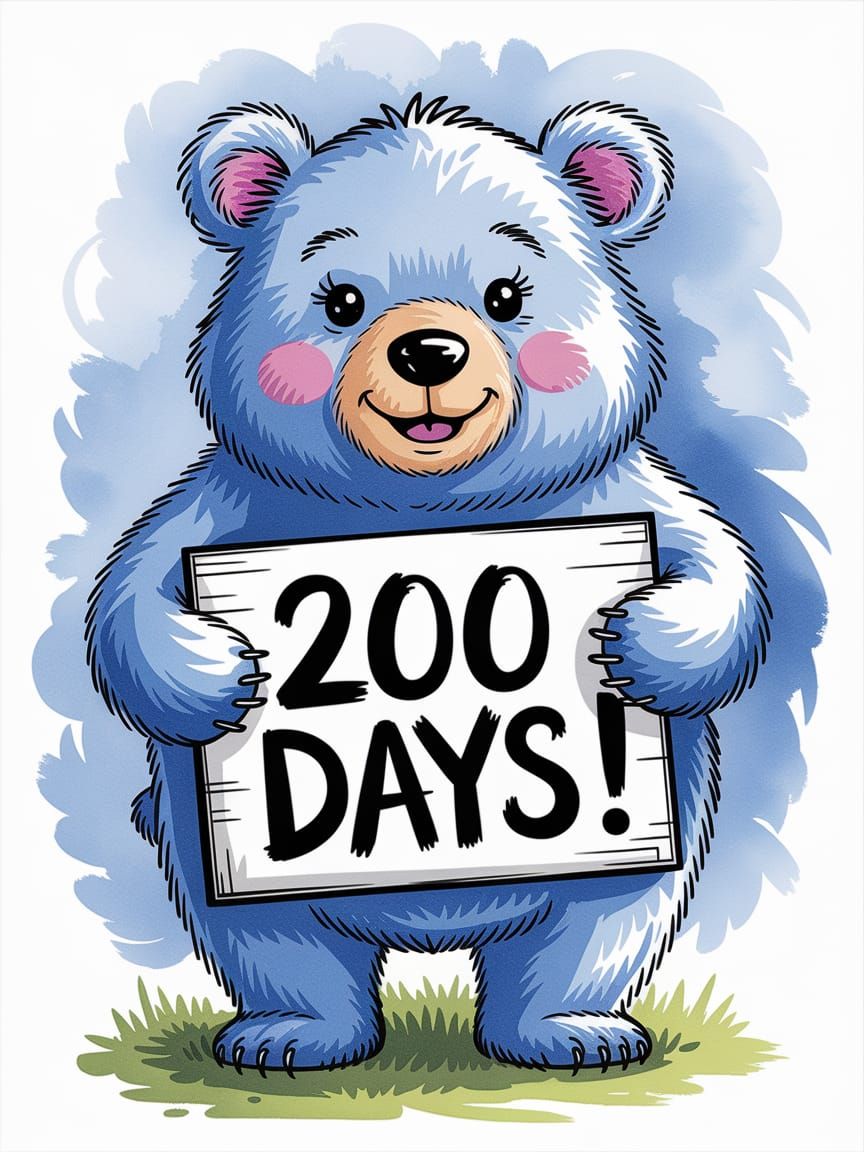 Cute Bear Celebrates 200 Days in Watercolor