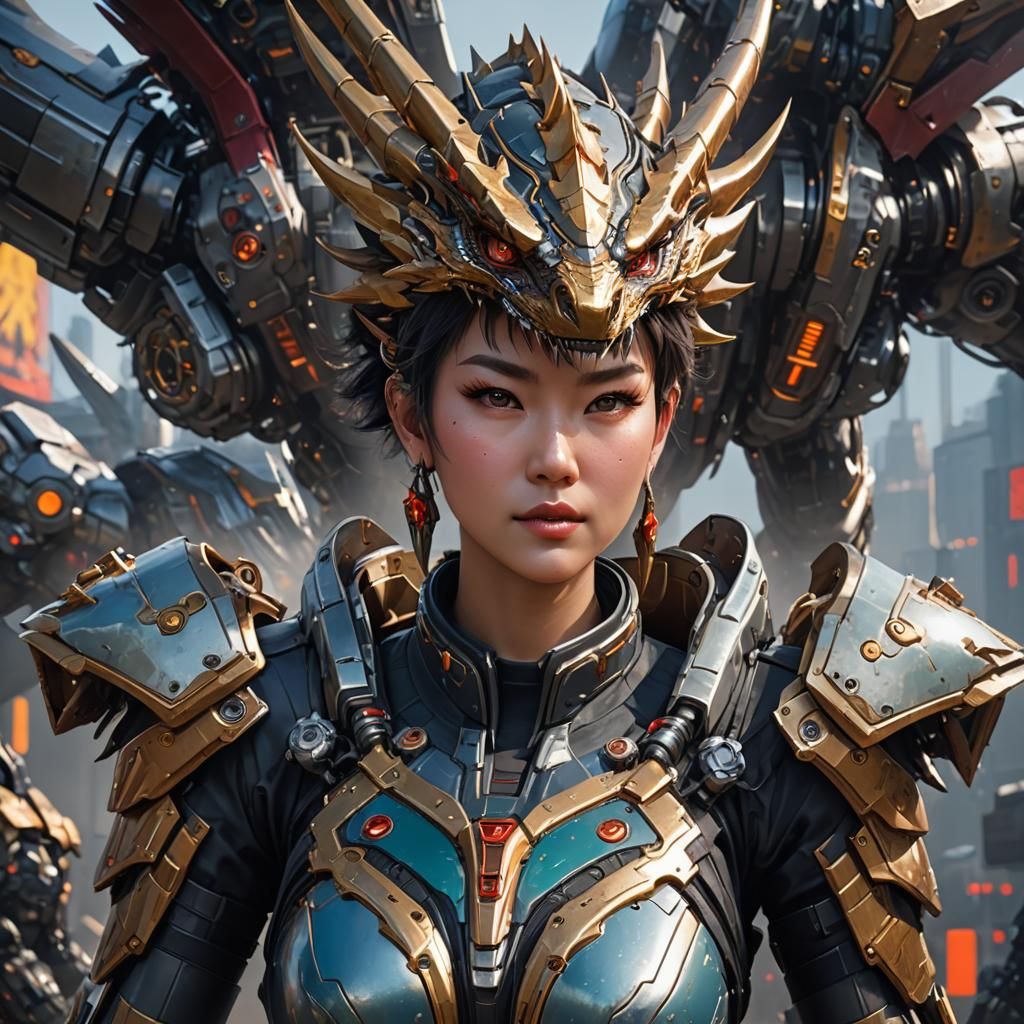 Dragon Mech Suit Pilot Portrait in Digital Art Style