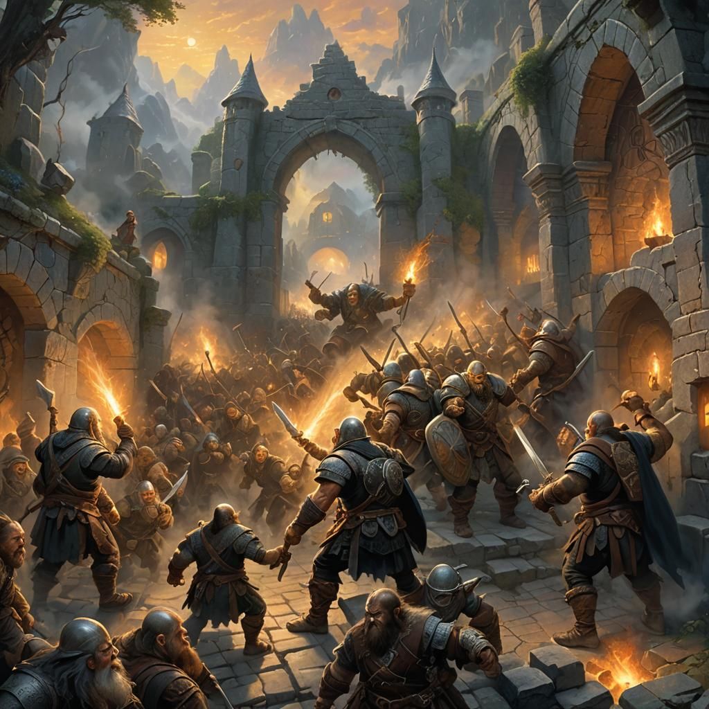 Dwarves and Orcs Clash at Moria Gate