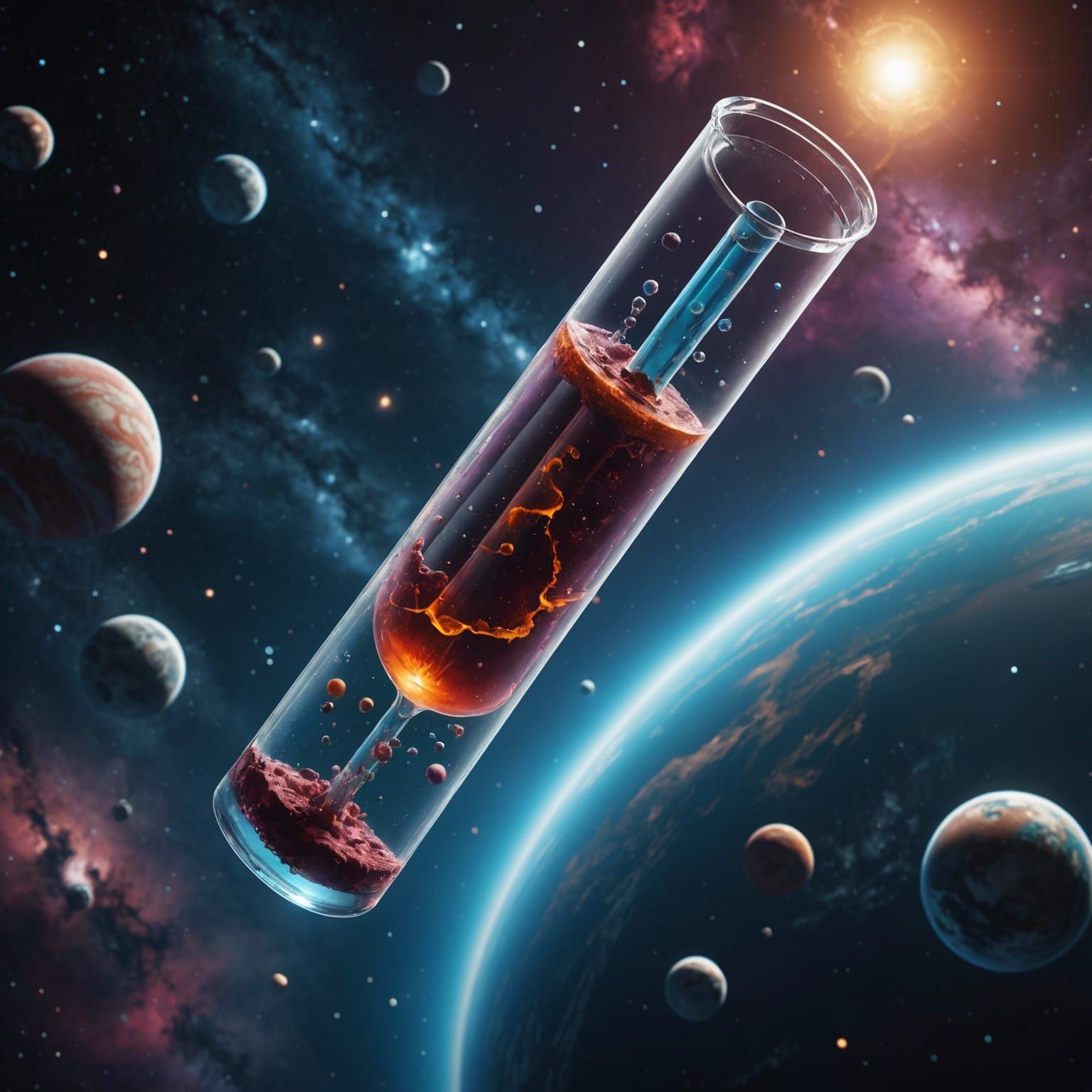 Surreal Test Tube Floats in Deep Space