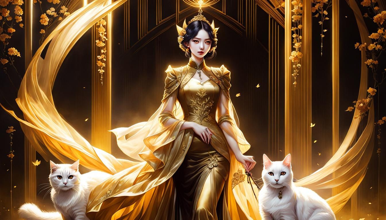 Korean Goth Woman with Cat in Cinematic Fantasy Art