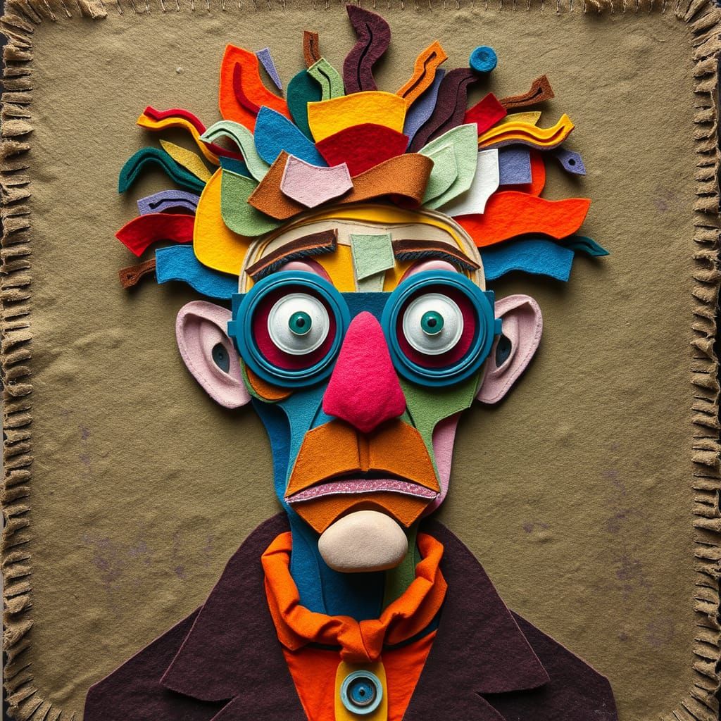 Abstract Felt Portrait of Mad Scientist
