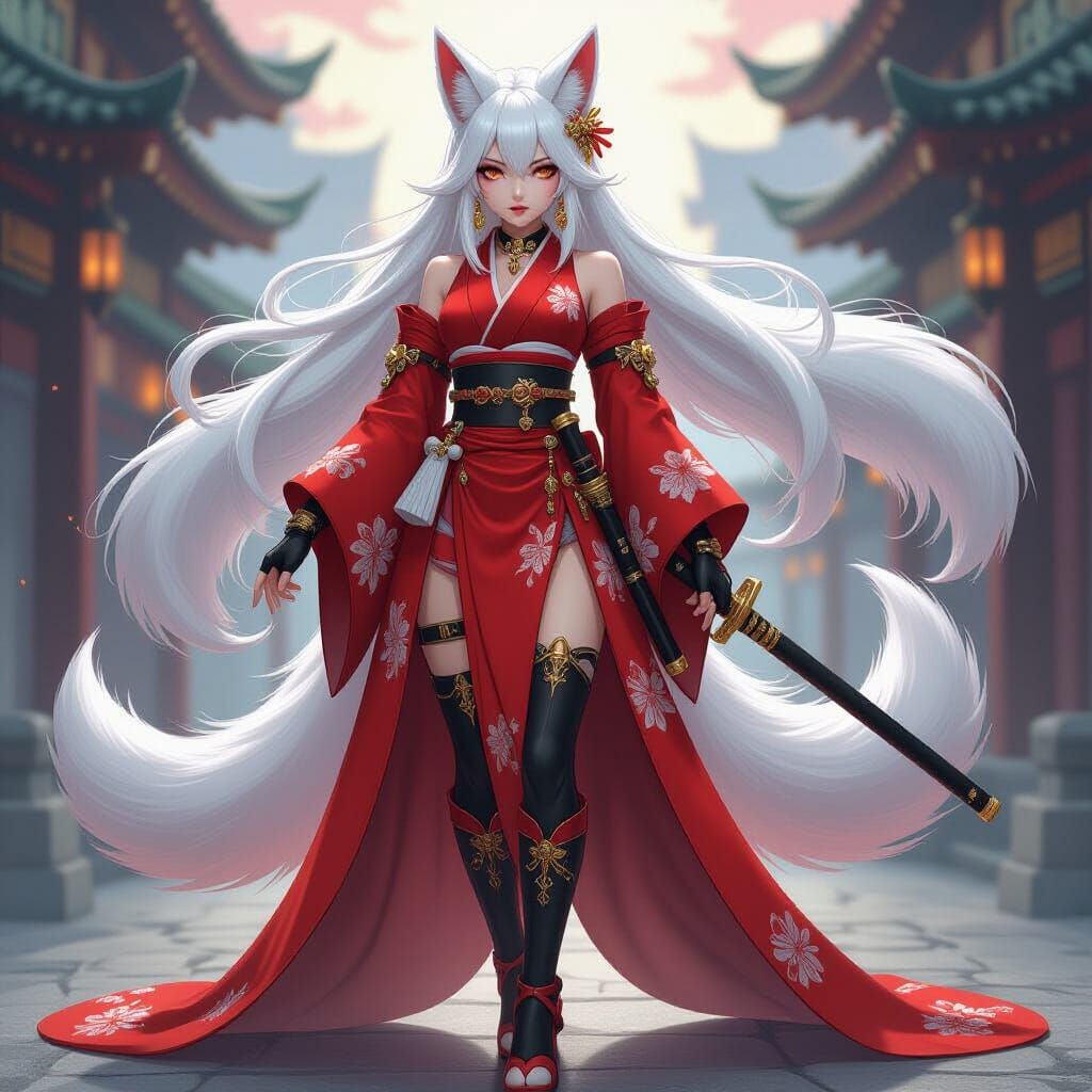Anime Admiral with Kitsune Features and Katana