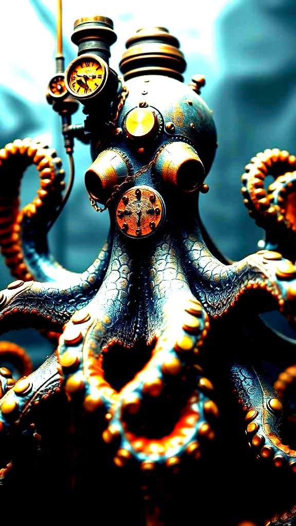 Steampunk Octopus in Vintage Science Fiction Style
