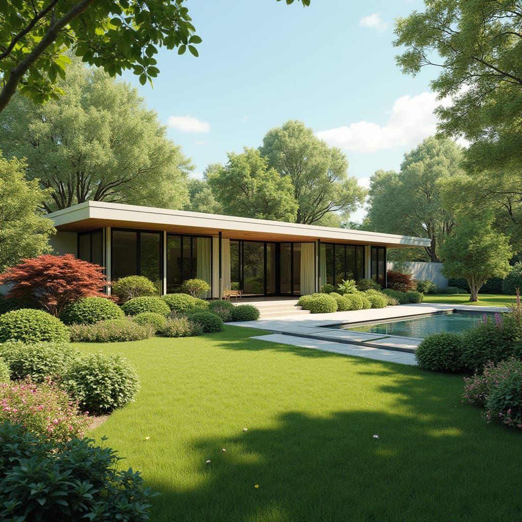 Midcentury Modern Home Amidst Vibrant Greenery