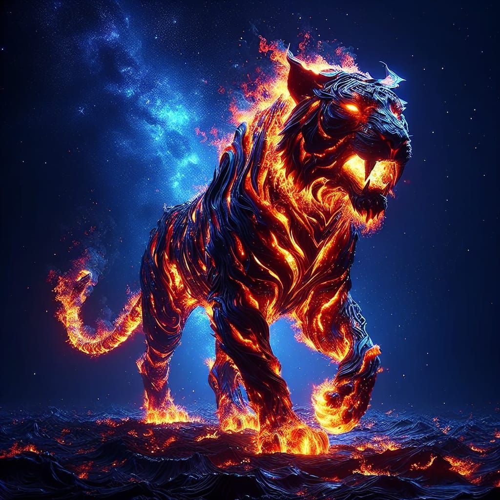 Flaming Magma Tiger in Cosmic Galaxy