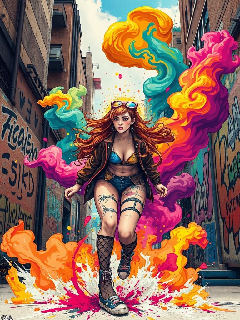 Surreal Magic Girl Emerges from Urban Canvas