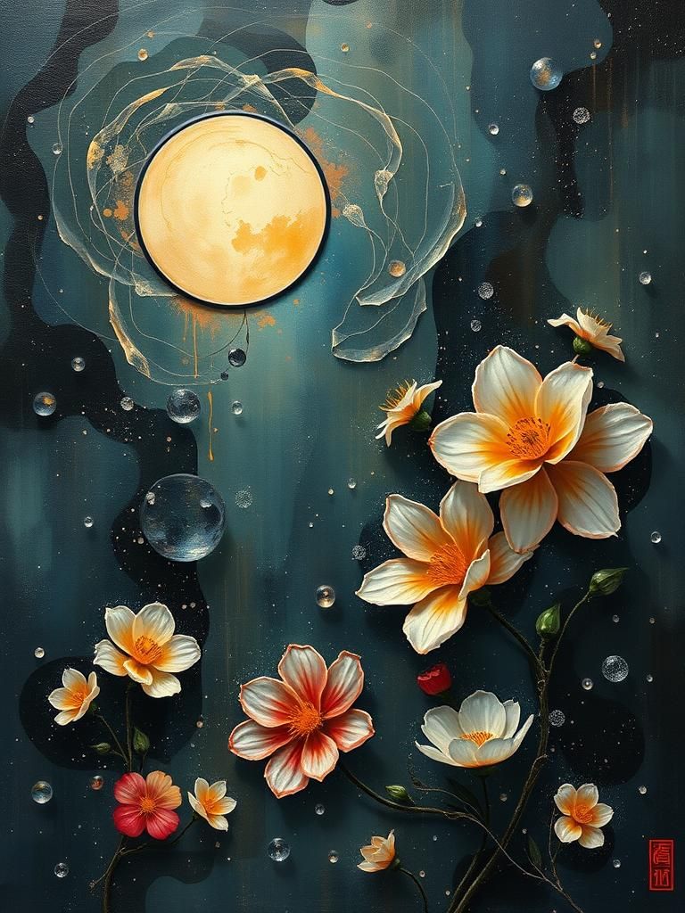 Abstract Word Art with Flowers in Acrylic Style