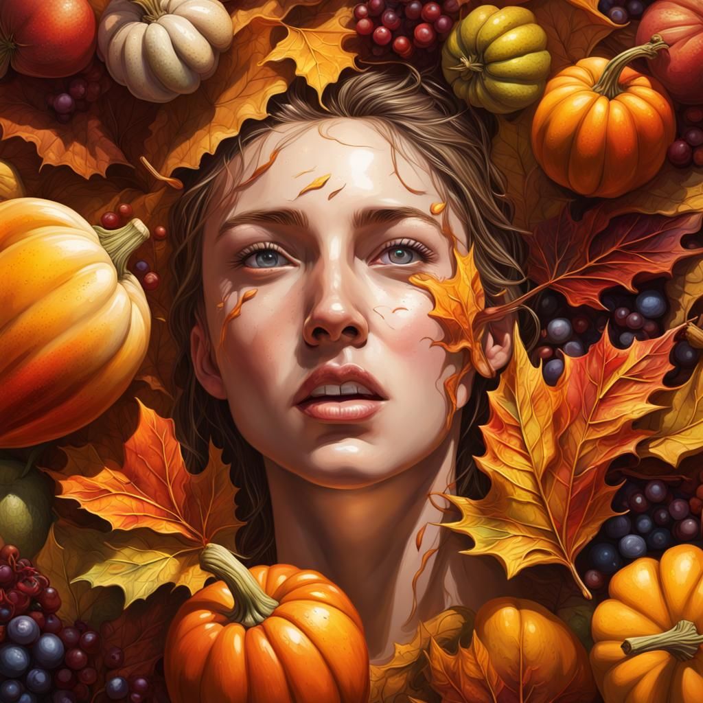 Hyperrealistic Fall Harvest in Splash Art Style
