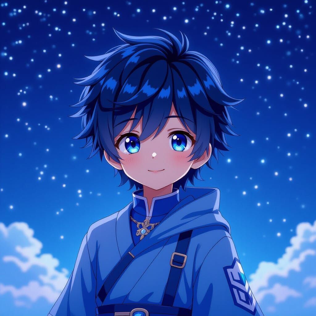Anime Boy in Starry Night Sky, 3D Style