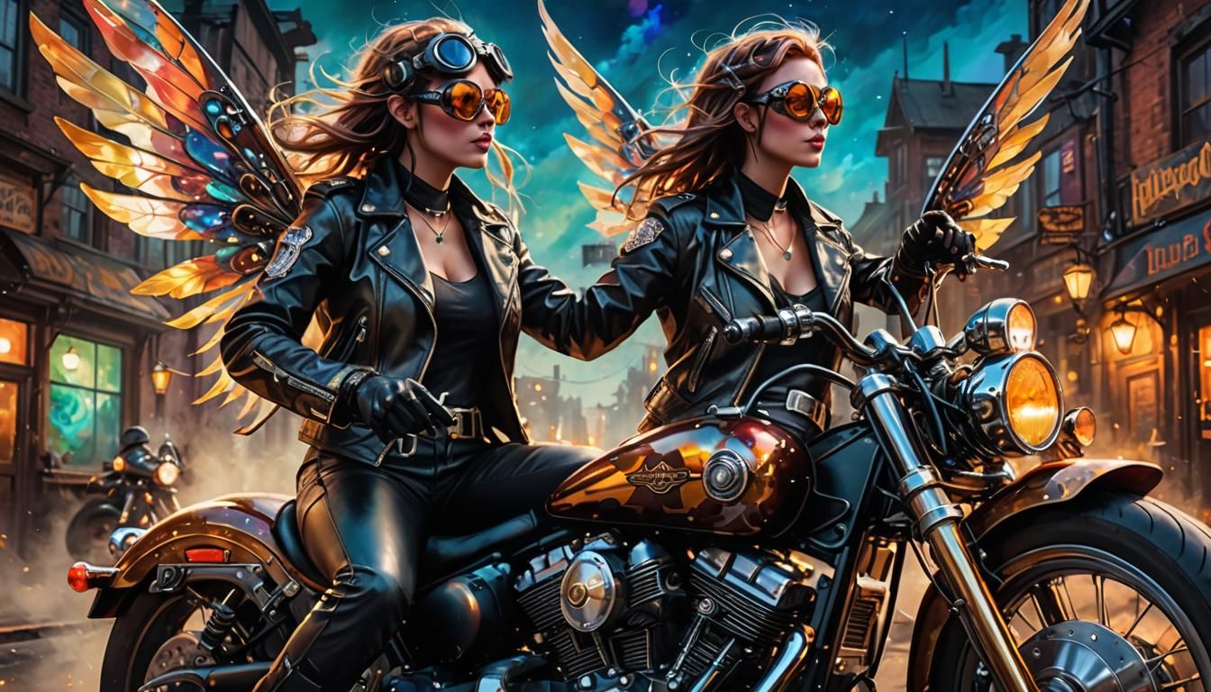 Steampunk Fairy on Motorcycle: Surreal Concept Art