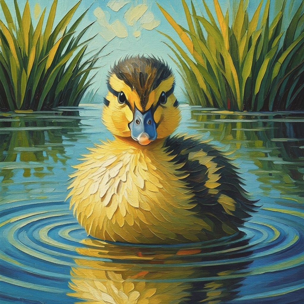 Idyllic Duckling in Van Gogh Style Impasto