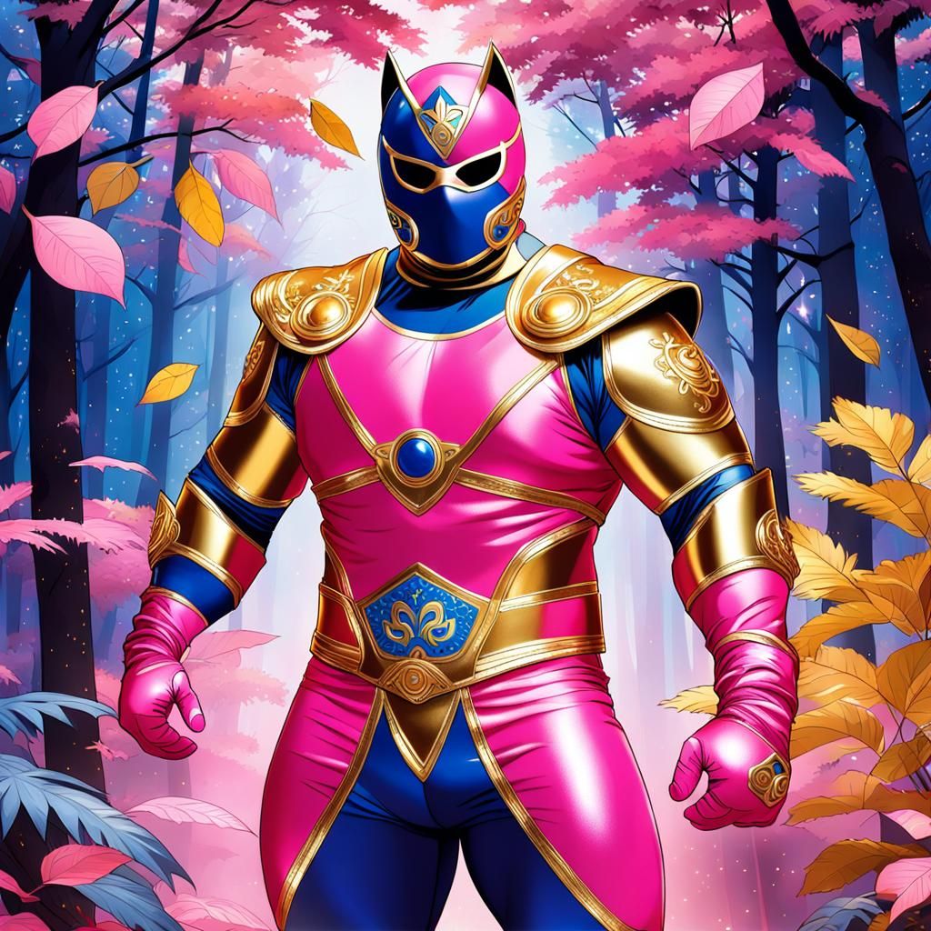 90s Anime Luchador in Autumn Forest
